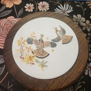 Vintage Vermillion Ceramic & Wood Bird Wall Hangings Set of 2 |